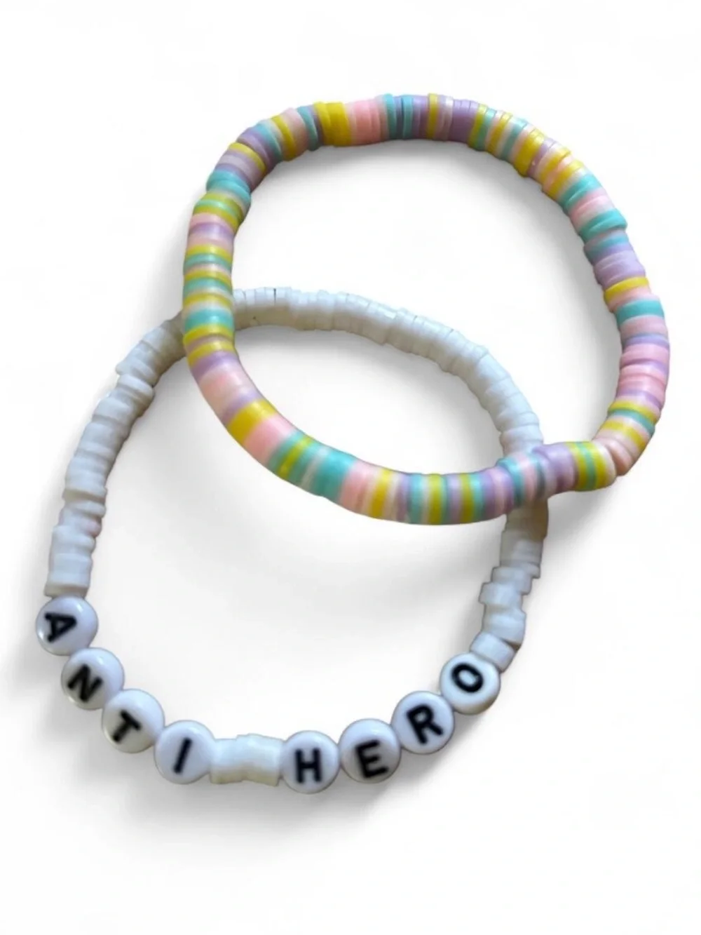 Pastel 'ANTI HERO' Beaded Bracelet Set - White & Multicolor